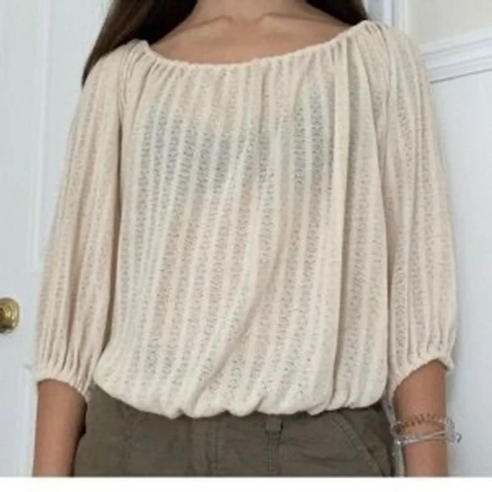 Free People Peasant Top Boat Off Shoulder Cream Pointelle Knit Long Sleeve Large_4
